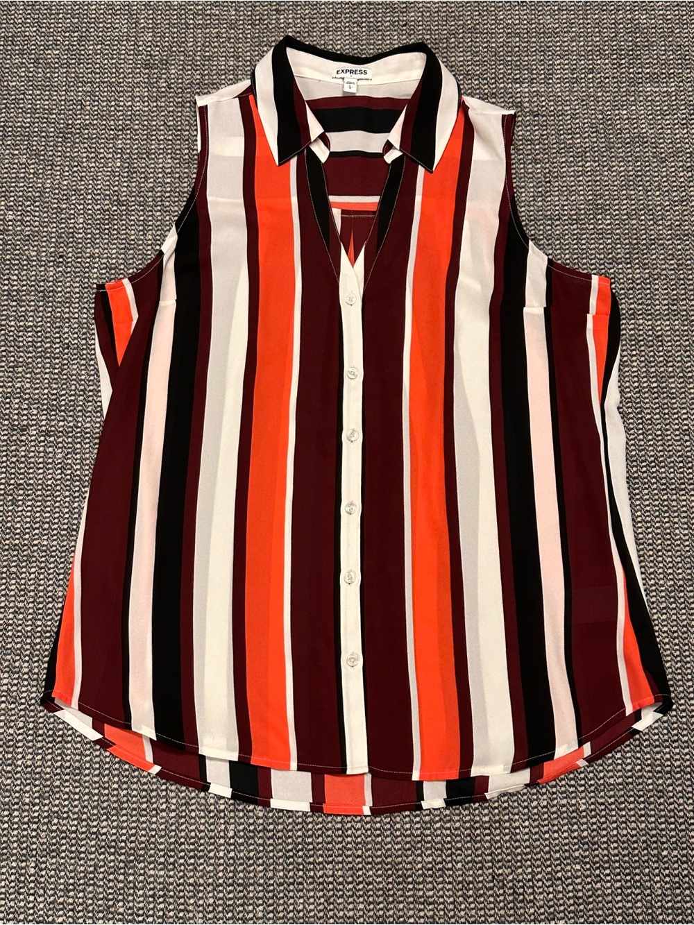 Express Sleeveless Button-Front Striped Top in Red, Orange, White, Black